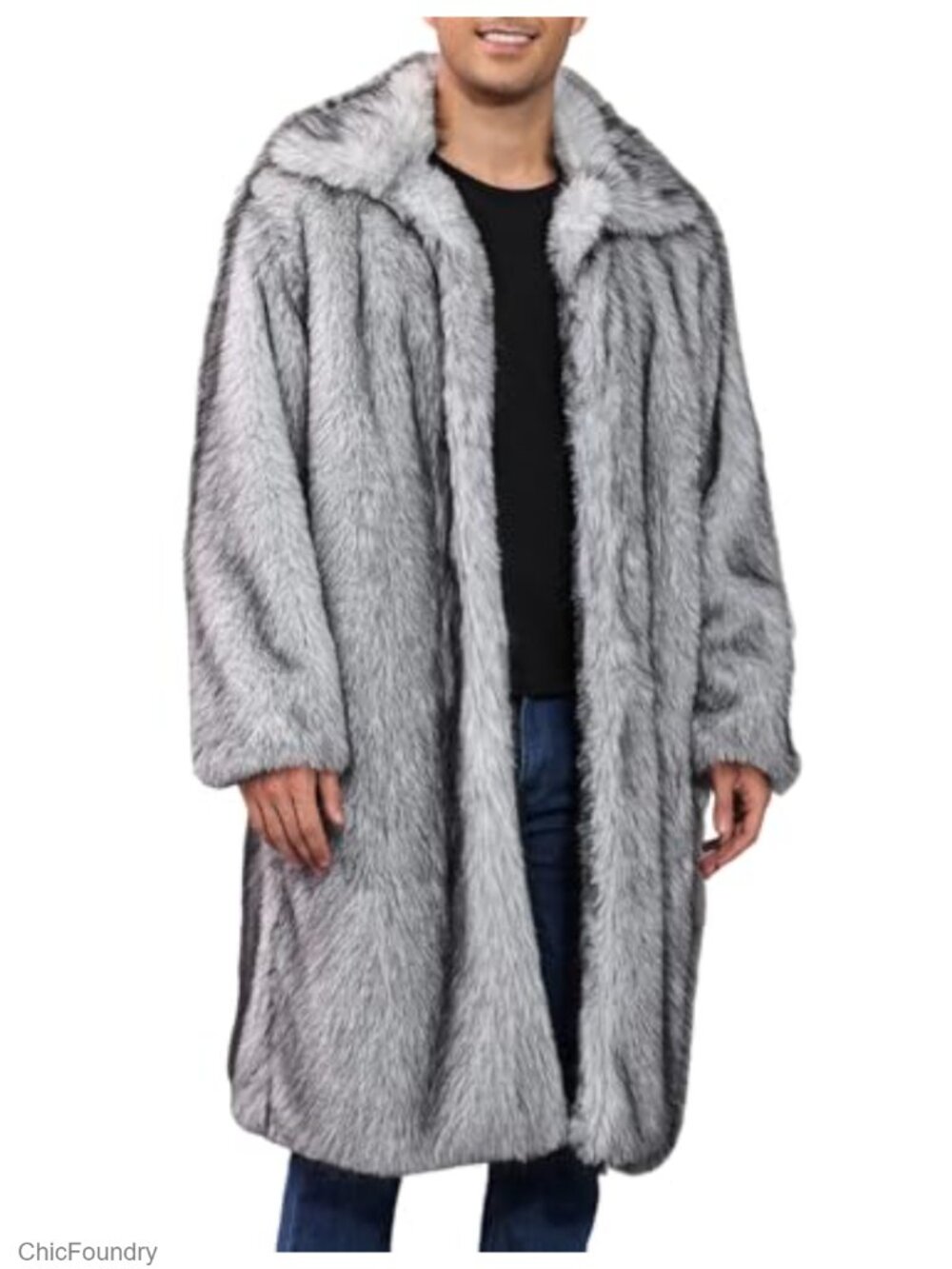 Men's Long Faux Fur Coat Fluffy Furry Shaggy Winter Jacket